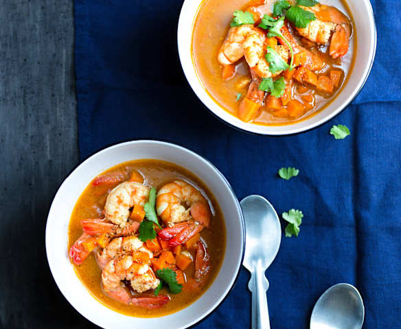 Curry de crevettes coco-tomates-carottes