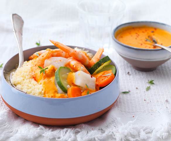 Couscous de crevettes et sa bisque
