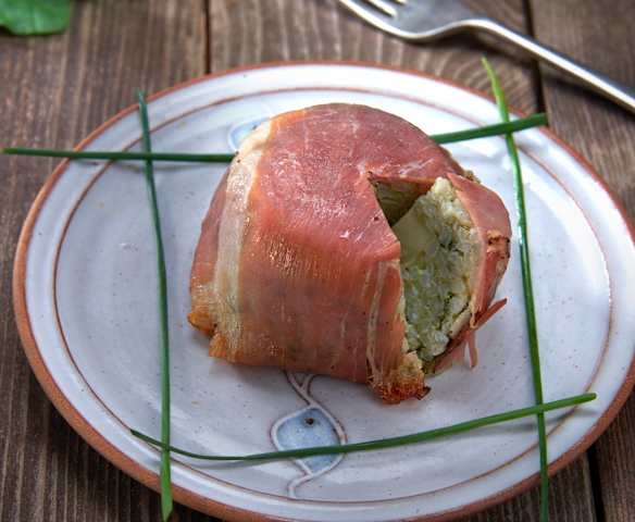 Turbantini allo speck con risotto alle erbe