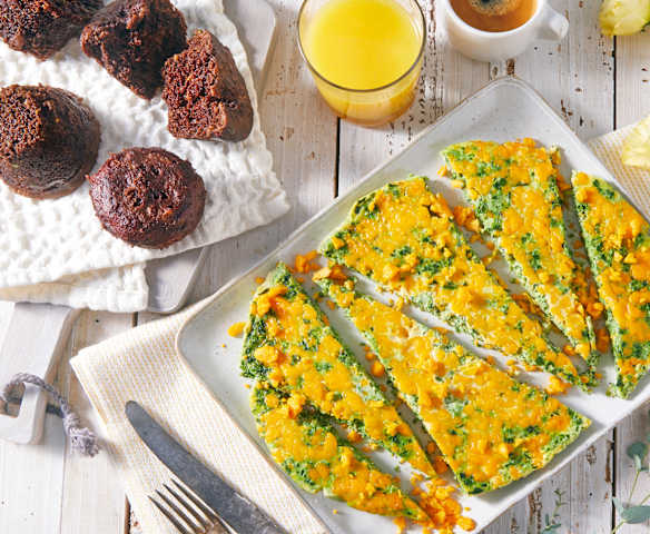Ham and Cheddar Frittata with Chocolate Zucchini Muffins