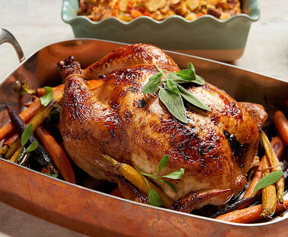 Orange Roast Chicken with Bacon Stuffing