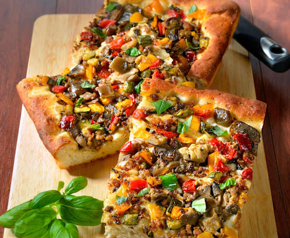 Pizza de patata con verduras