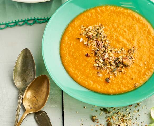 Creme de abóbora e couves-de-bruxelas