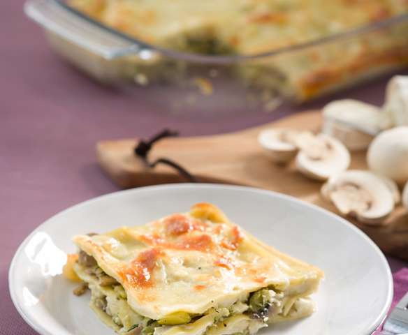 Lasaña de calabacín y champiñones con queso de cabra