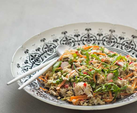 Rice salad with warm mustard dressing