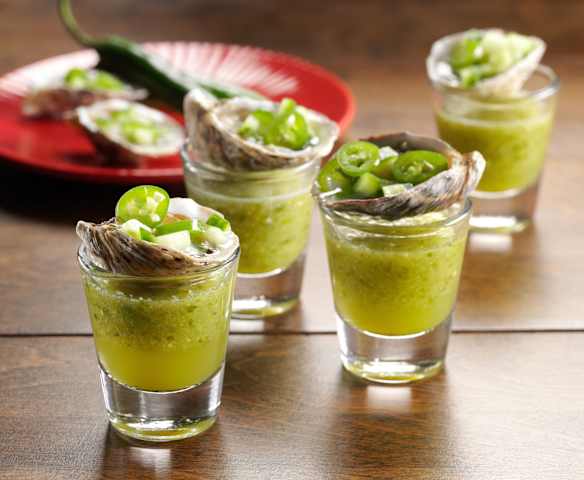 Spicy Tomatillo Oyster Shooters