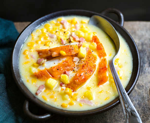 Soupe de maïs, haddock et pommes de terre