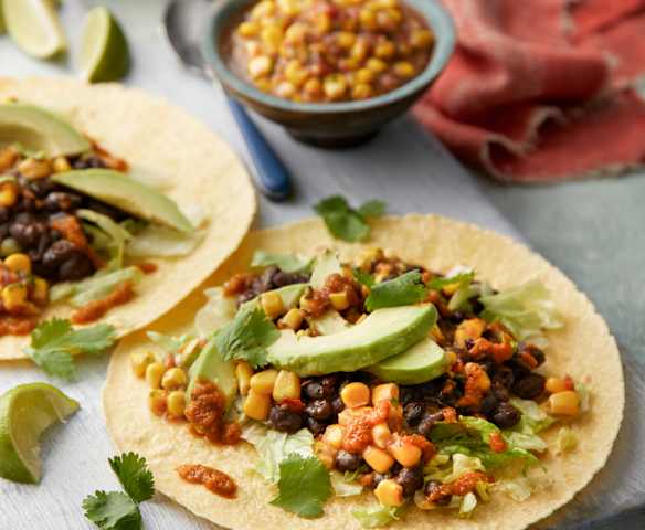 Mexican Black Bean Tacos with Sweetcorn Salsa and Avocado Mexican Black Bean Tacos with Sweetcorn Salsa and Avocado
