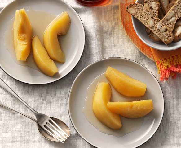 Poached Quince with Almond Flour Biscotti