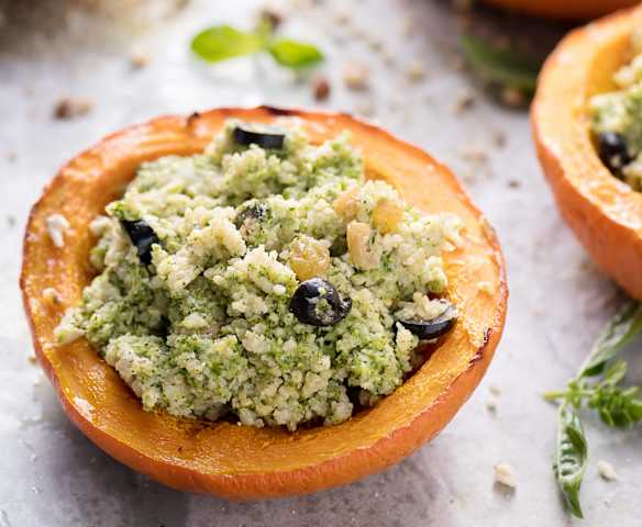Potiron garni au millet et pesto noisette-brocoli