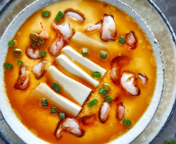 鸡蛋虾仁蒸豆腐