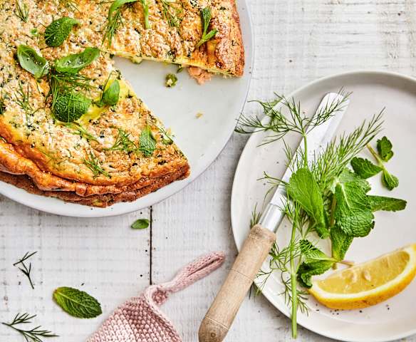 Frittata aux petits pois, saumon et citron