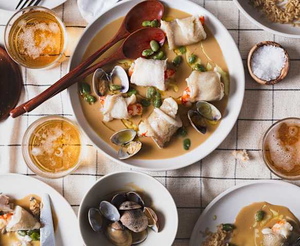 Popietas de lenguado y gambón