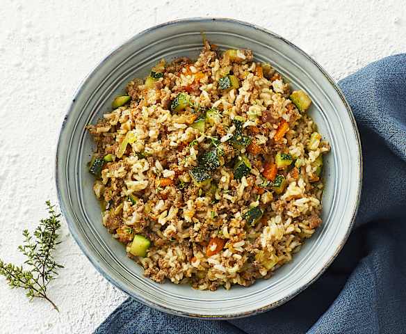 Riso basmati integrale con macinato magro e verdure Riso basmati integrale con macinato magro e verdure