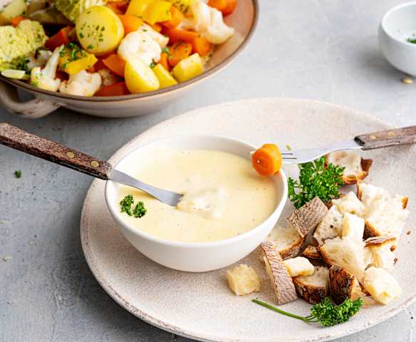 Verduras al vapor con crema de parmesano