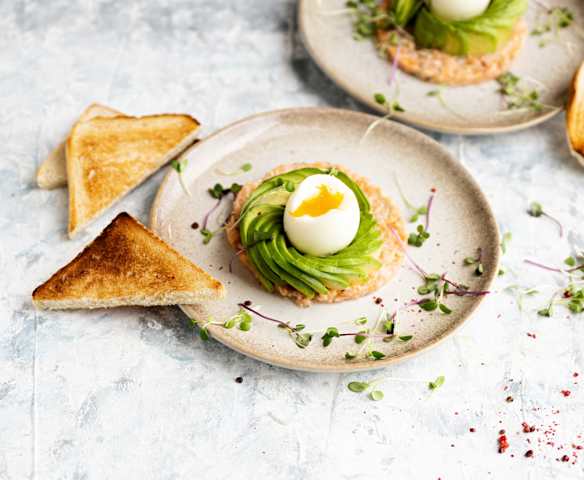 Avocado with egg and salmon tartare