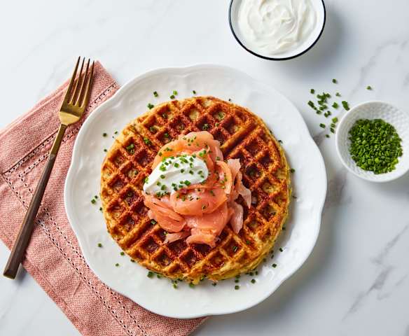 Zucchini & Sweet Potato Waffle with Smoked Salmon