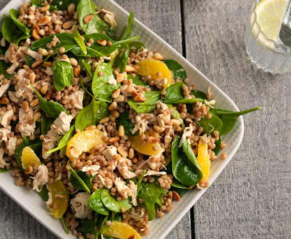 Orange Chicken with Giant Couscous and Pine Nuts