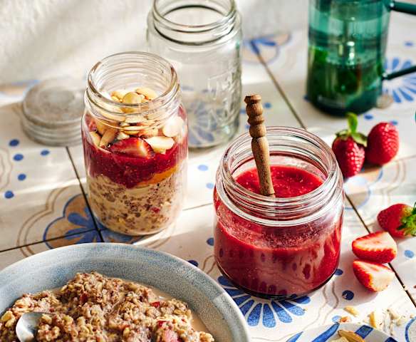 Nut butter & berry chia jam overnight oats