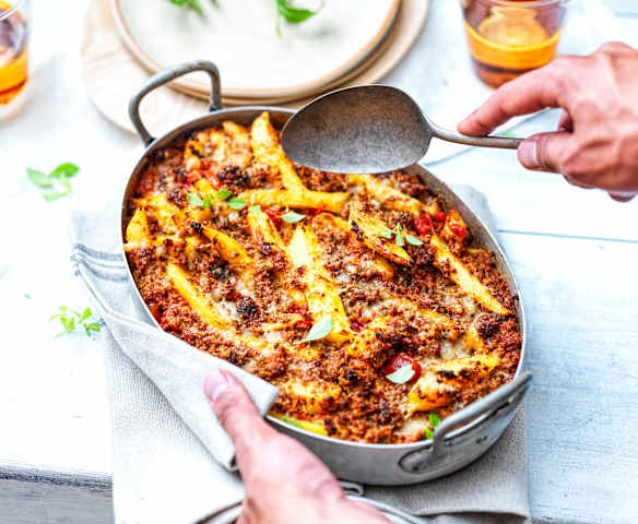 Gratin de viande hachée, curry et pomme de terre