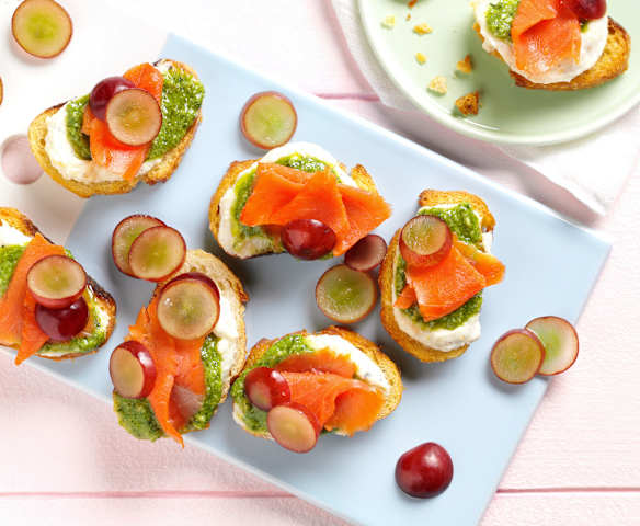 Smoked Salmon and Watercress Pesto Crostini