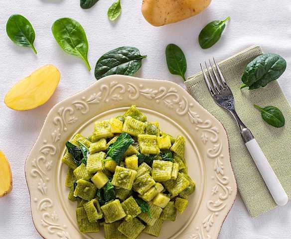 Pasta risottata con crema di spinaci e patate