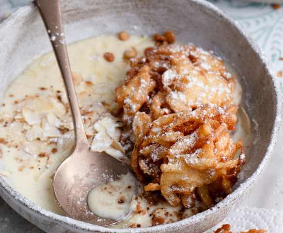 Fried Apple Curls with Vanilla Custard