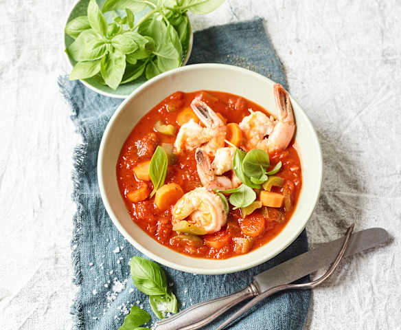 Ingwer-Tomaten-Eintopf mit Garnelen