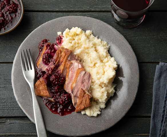 Duck with Blackberry Sauce and Celeriac Mash