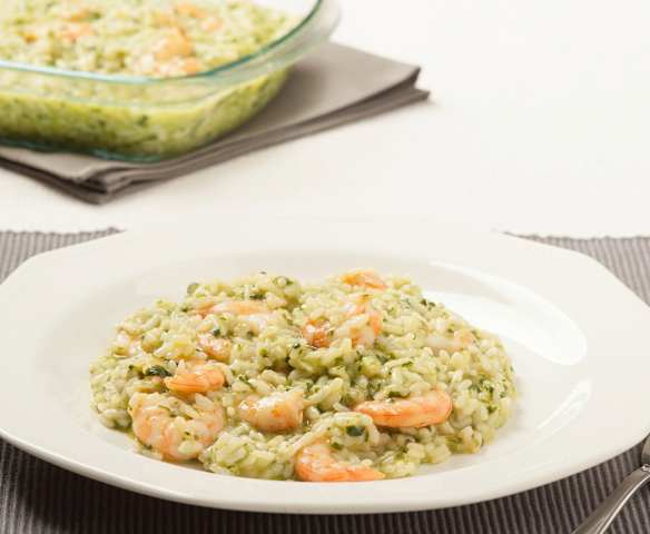 Risotto de espinacas y gambas