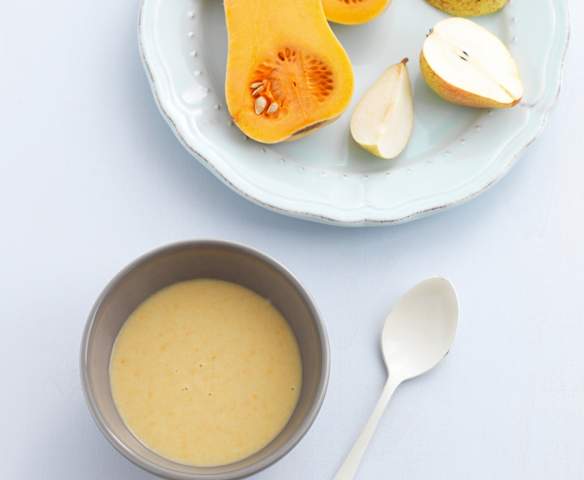 Papa de arroz com pera e abóbora