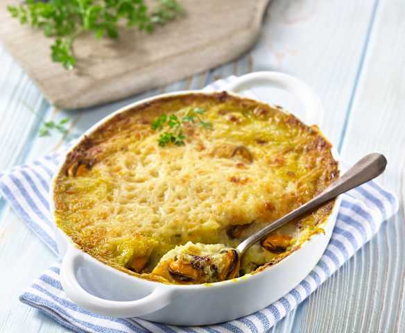 Parmentier gratiné de moules et chou-fleur