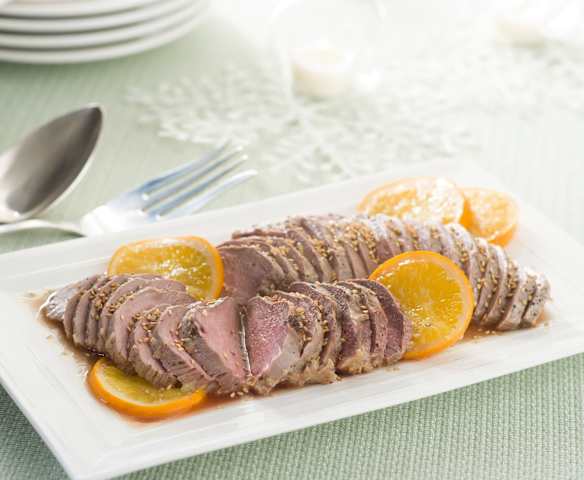 Magret de pato con salsa de soja y mirin