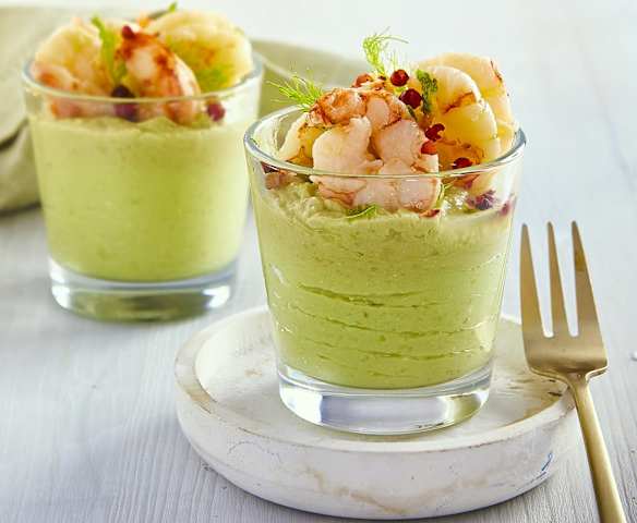 Mazzancolle con mousse di avocado e stracchino