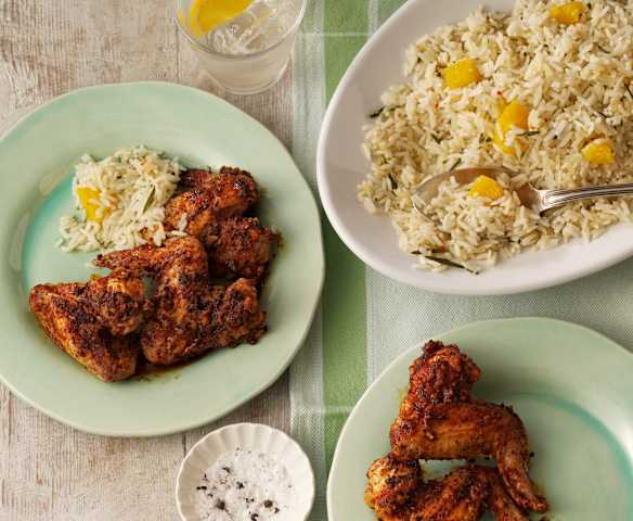 Alitas de pollo mediterráneas con arroz a la naranja Alitas de pollo mediterráneas con arroz a la naranja