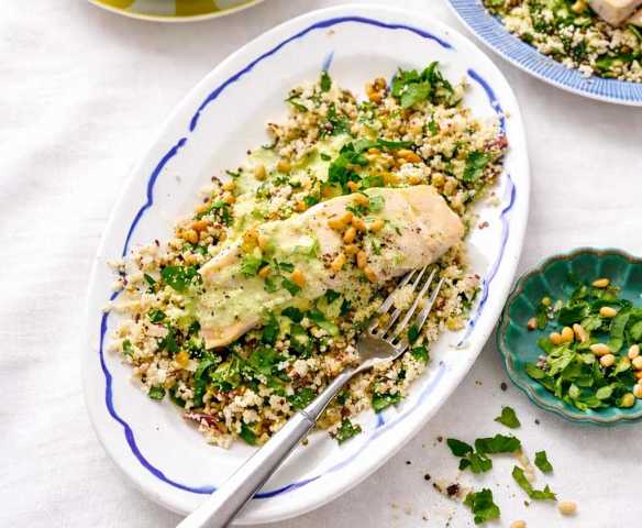 Vis met Tahinisaus en Tabouleh van Bloemkool