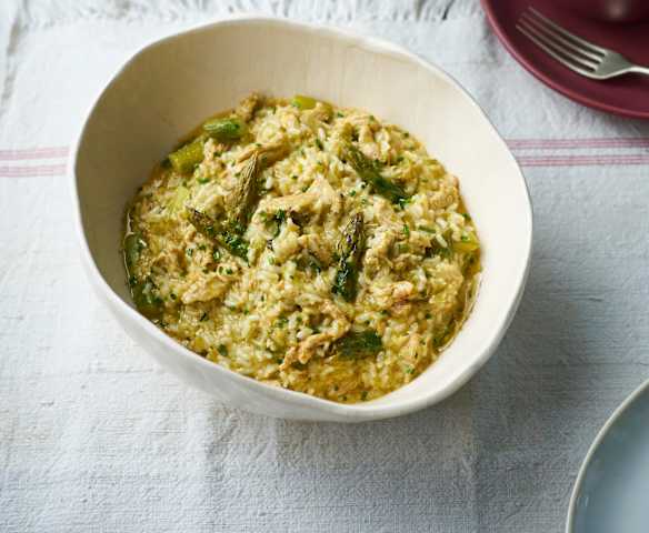 Risoto de peru e espargos