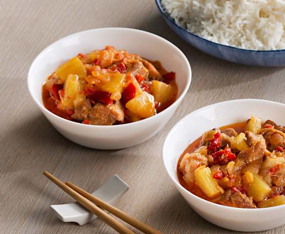 Cerdo agridulce y arroz blanco al vapor - China