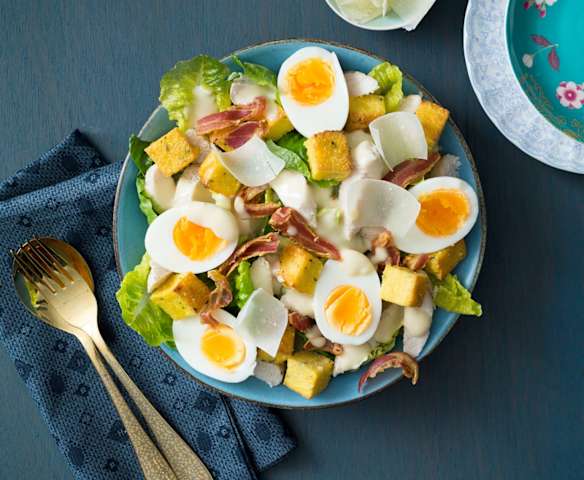 Warm Caesar salad with polenta croutons Warm Caesar salad with polenta croutons