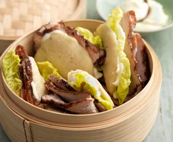 Steamed Bao Buns, Pork Belly and Wasabi Mayo