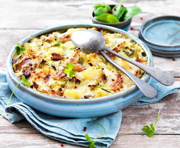 Gratin de poireaux au maquereau fumé