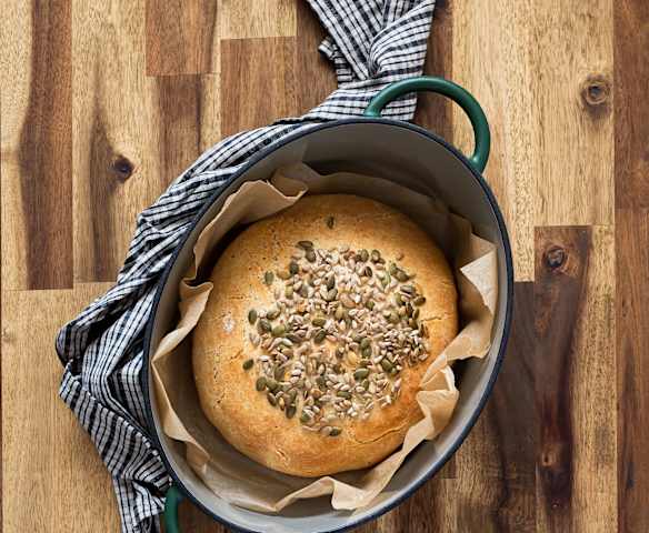 Everyday loaf baked in a cast iron pot