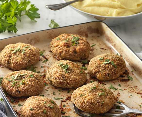 Fleischlaberl aus dem Backofen mit Erdäpfelpüree