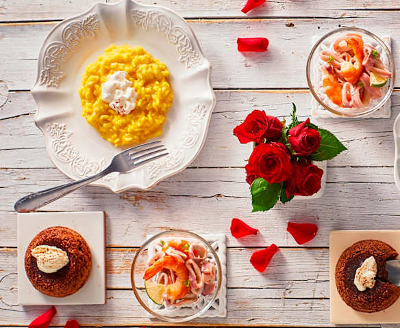 Menù: Risotto zafferano e burrata, insalata di mare e tortino al cioccolato con cuore morbido (Bimby Friend) Menù: Risotto zafferano e burrata, insalata di mare e tortino al cioccolato con cuore morbido (Bimby Friend)