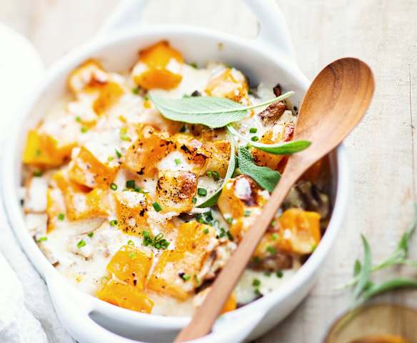 Gratin d'automne au merlan, sauce citronnée