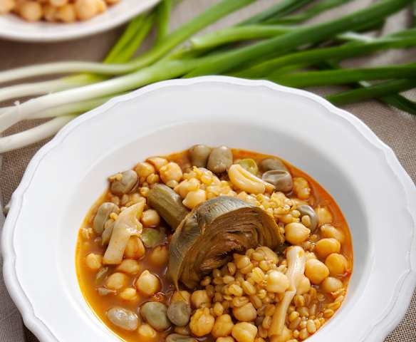 Trigo tierno guisado con verduras