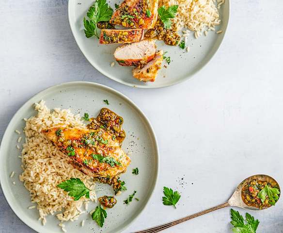 Poulet miel-citron vert et riz créole