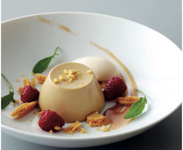 Butterscotch panna cotta with pear sorbet (Mark Southon)