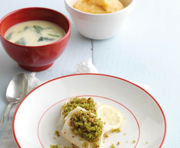 Menu: Sopa de couve-flor com espinafres & Peixe com puré de abóbora