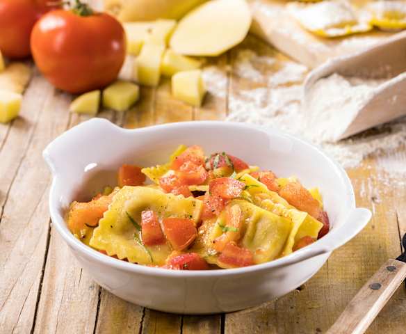 Ravioli di patate e gamberi